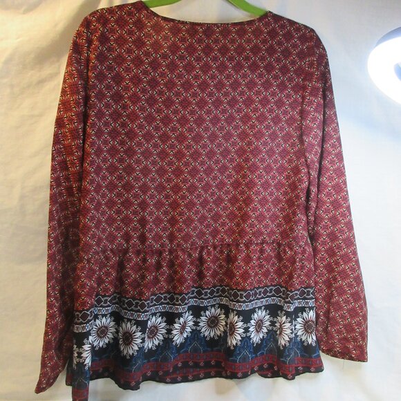 NY COLLECTION SIZE M L/S BABY DOLL BLOUSE WITH EMBROIDERY & DAISIES~POLYESTER - Picture 7 of 7